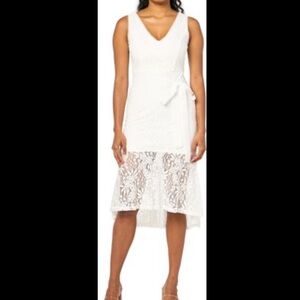 ADRIANNA PAPELL Hailey Dress Party Wedding Ivory Lace VNeck S/L NWT Sz 8